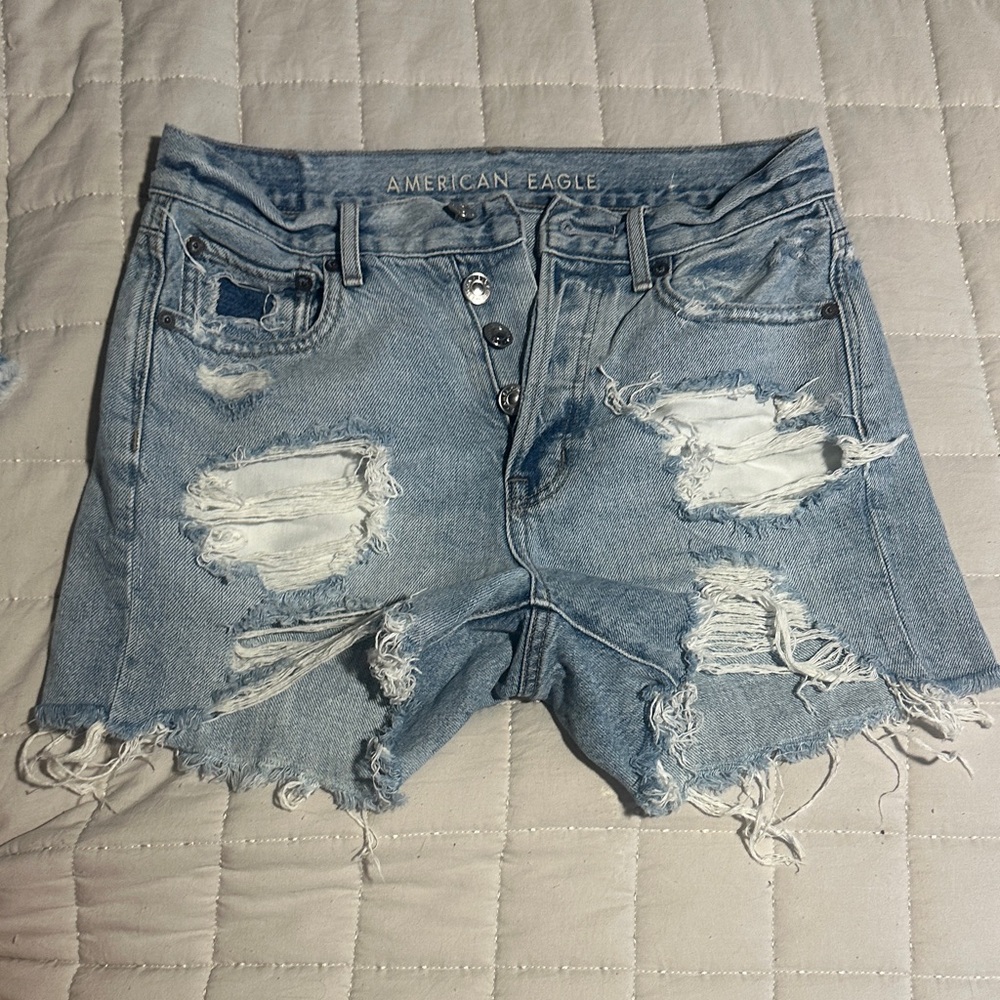 American Eagle Outfitters Ripped Jean Shorts - Light Blue
